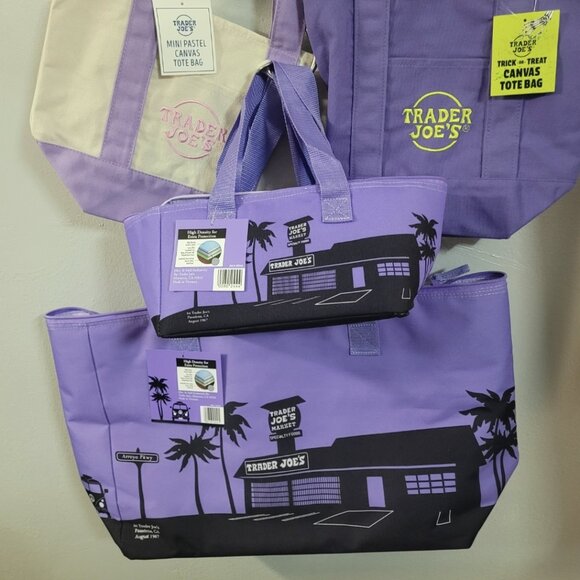 Set of 4 NWT Limited Trader Joe's Mini Canvas Insulated Tote Bag  All Purple - Picture 1 of 1